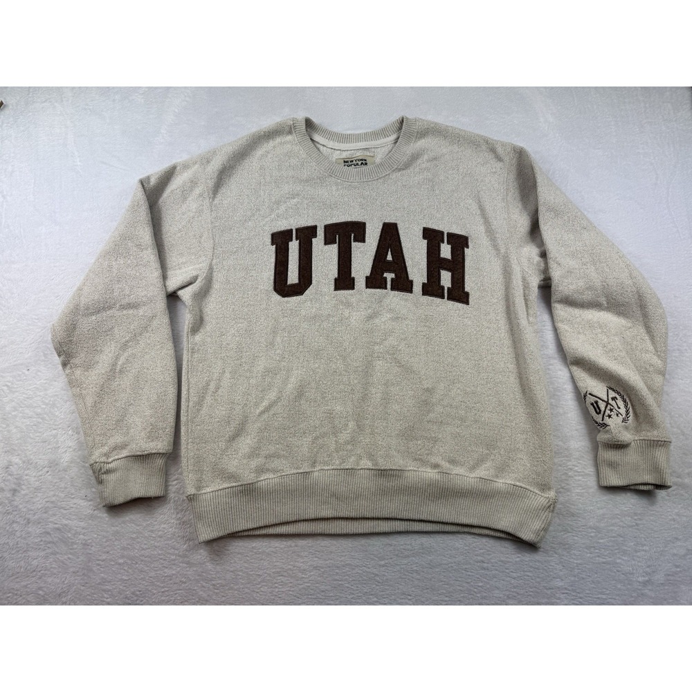 New York Popular Sweatshirt Large Crewneck Fleece Spell Out Utah‎ - Picture 3 of 8